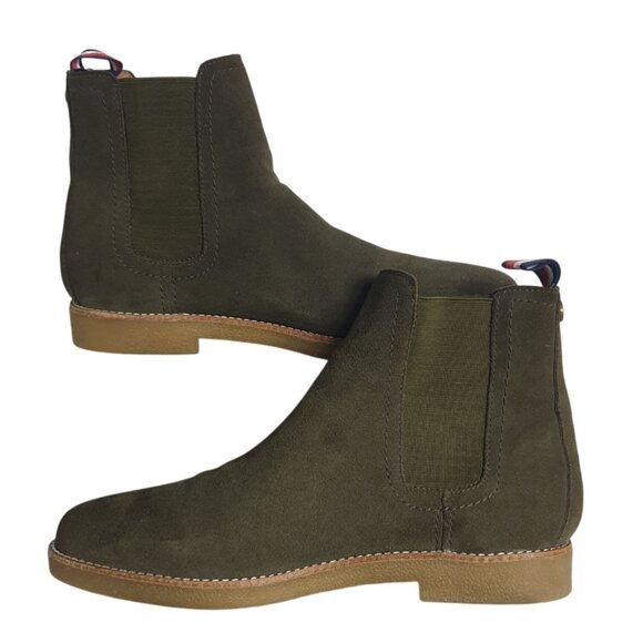 Tommy Hilfiger Mens Suede Chelsea Boots 8 Olive Green Leather Manmade Classic - Picture 2 of 9